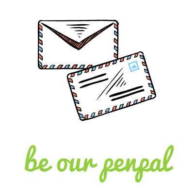 "Be our penpal" font widget with two envelope drawings above